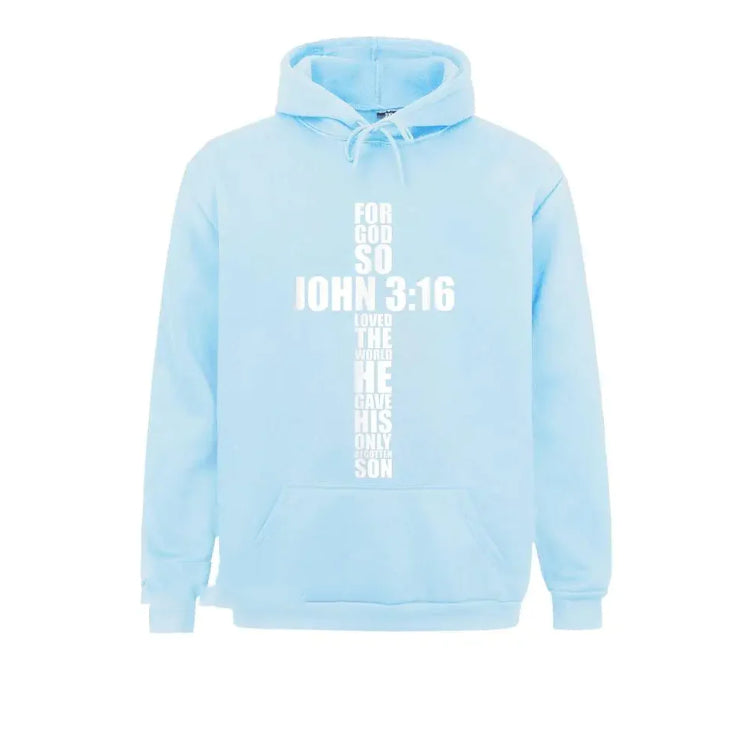 Sudadera Cristiana con Capucha Juan 3:16 Texto en Cruz