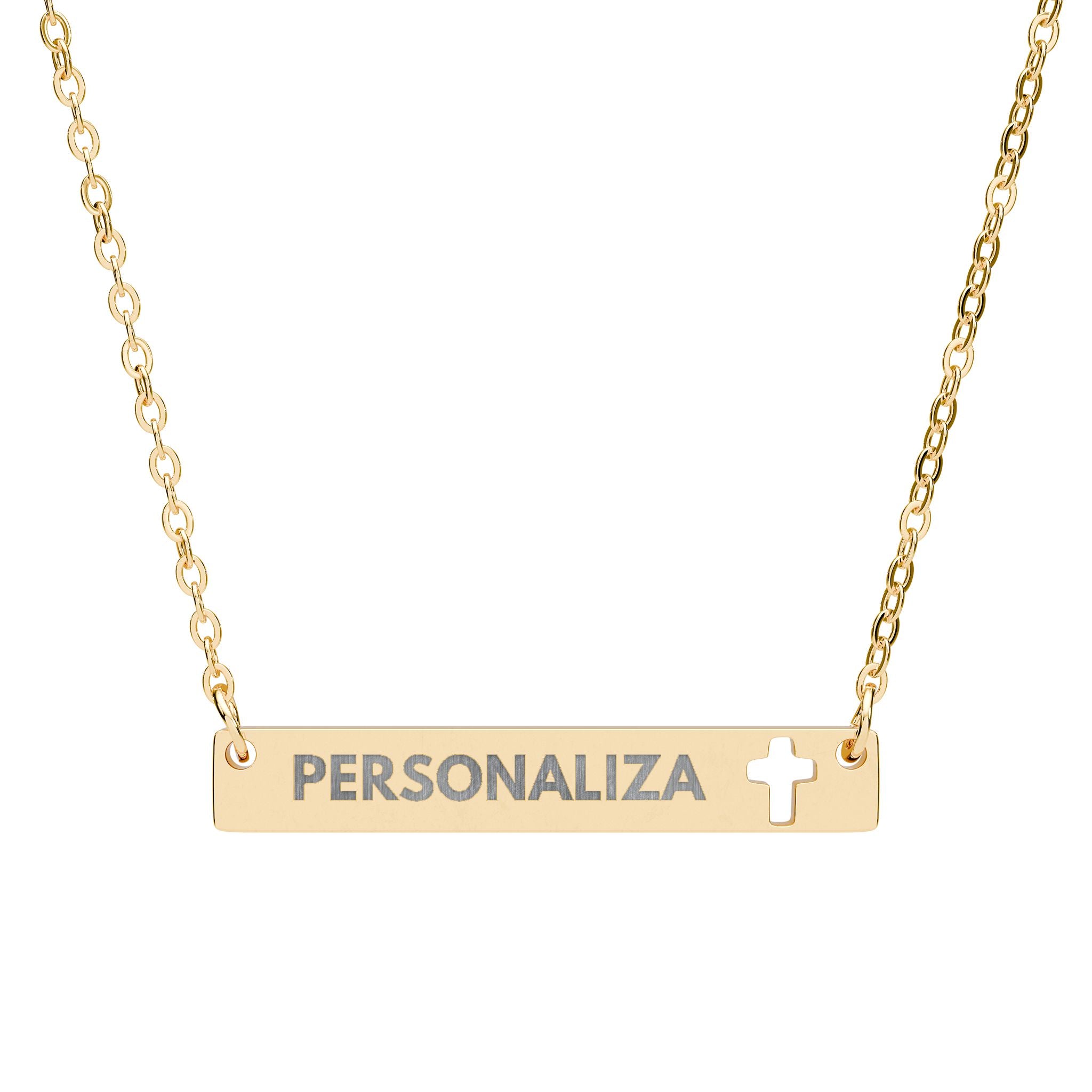 Collar de Barra con Cruz Calada Personalizable — Acero inoxidable