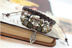 Pulsera cristiana  Multicapa de Cuero con Dije de Pez Jesús y Estrella