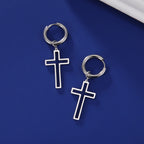 Pendientes de Aro con Cruz Minimalista en Acero Inoxidable