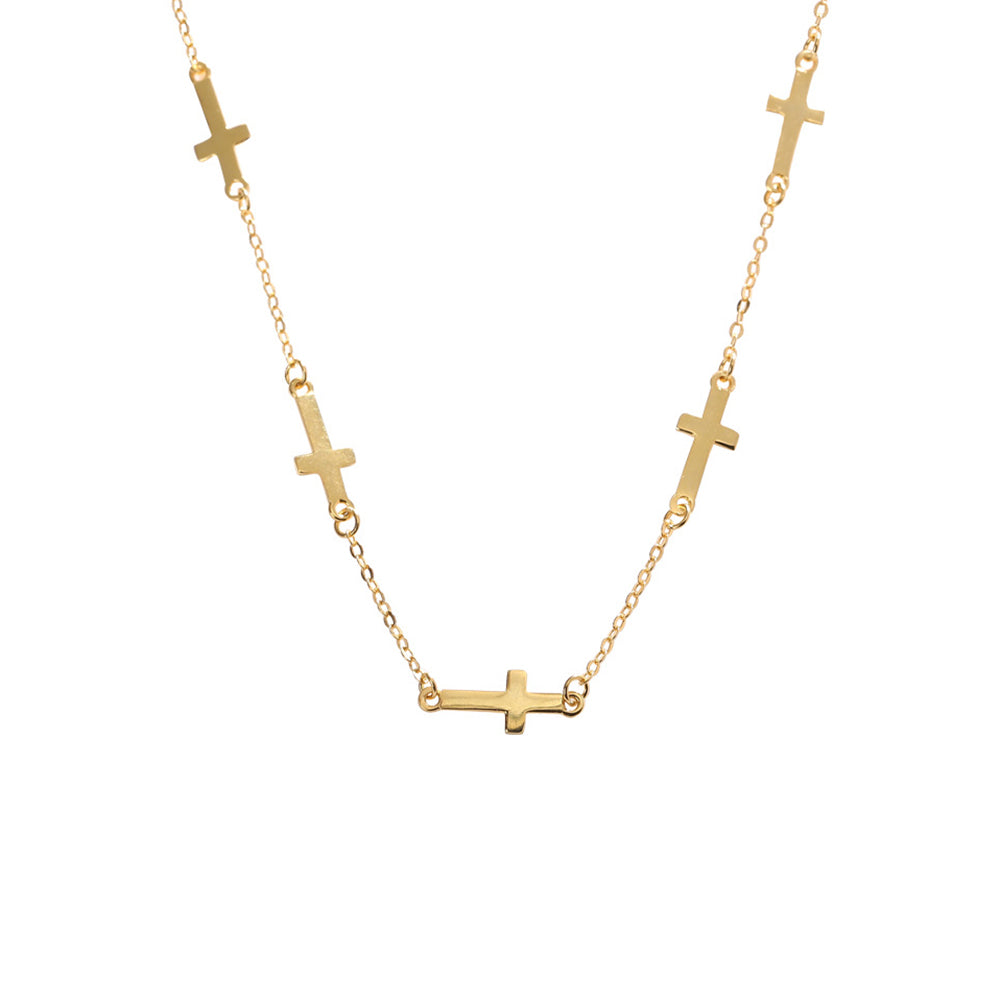 Collar y Pulseras  Colgante de Cruz en Plata de Ley 925 con Baño de Oro