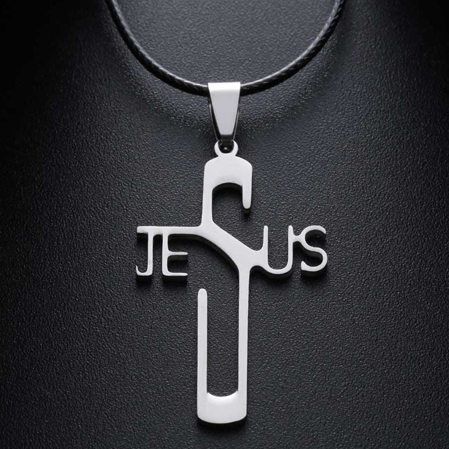 Collar cristiano con Colgante de Cruz Nombre de Jesús en Acero de Titanio