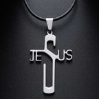Collar cristiano con Colgante de Cruz Nombre de Jesús en Acero de Titanio