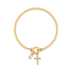 Pulsera cristiana con cruz y piedra