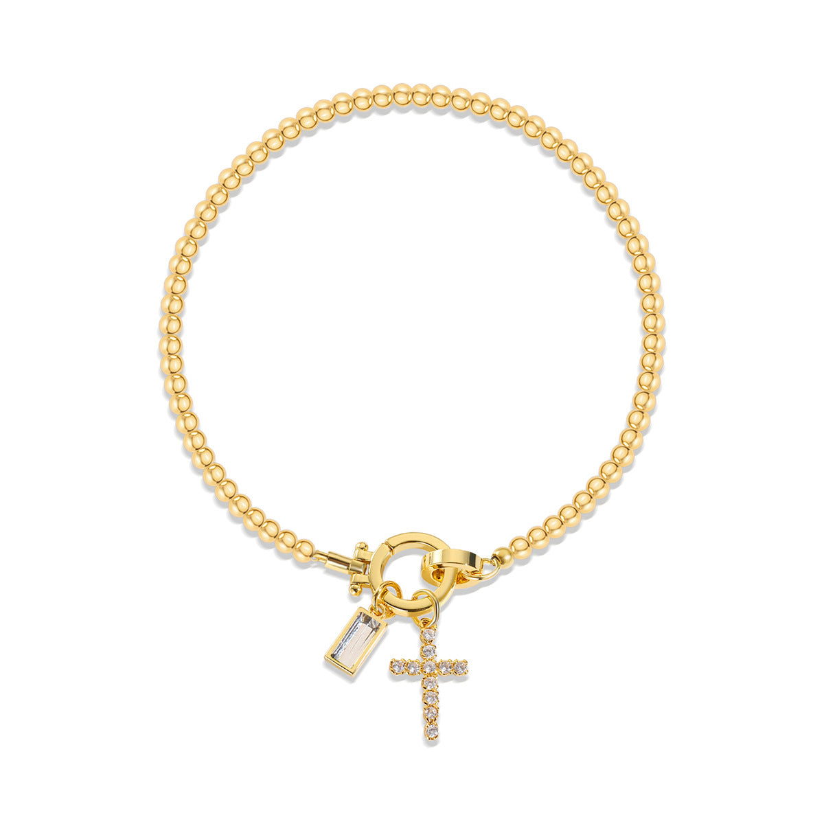 Pulsera cristiana con cruz y piedra