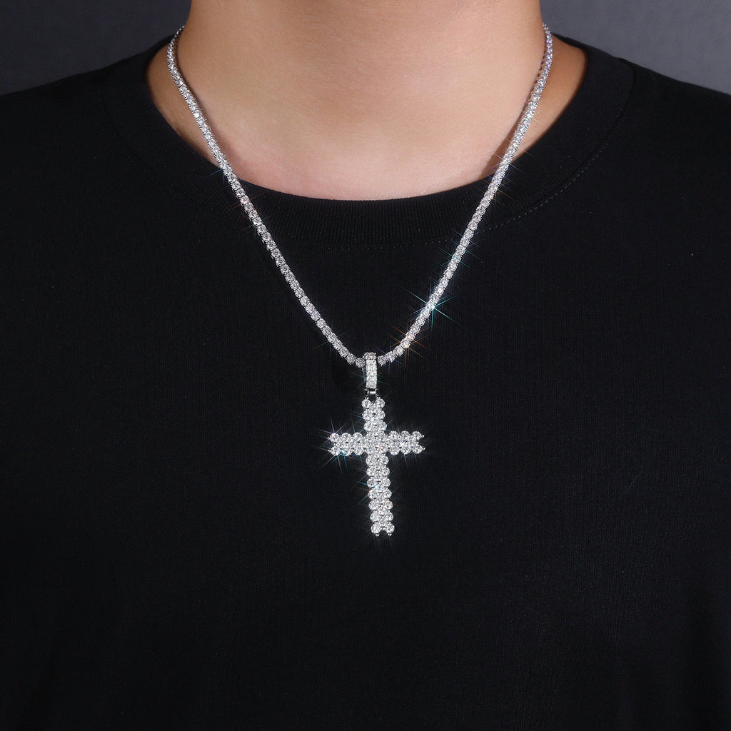 Collar de Cruz Cristiana con Moissanita en Plata  S925