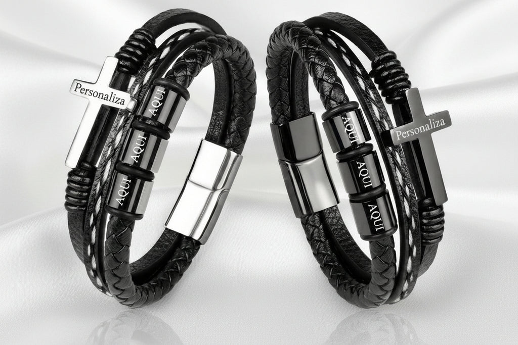 Brazalete de Cuero y Cruz de Acero "Cruz de Fe" - Personalizable