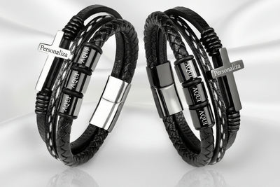 Brazalete de Cuero y Cruz de Acero "Cruz de Fe" - Personalizable