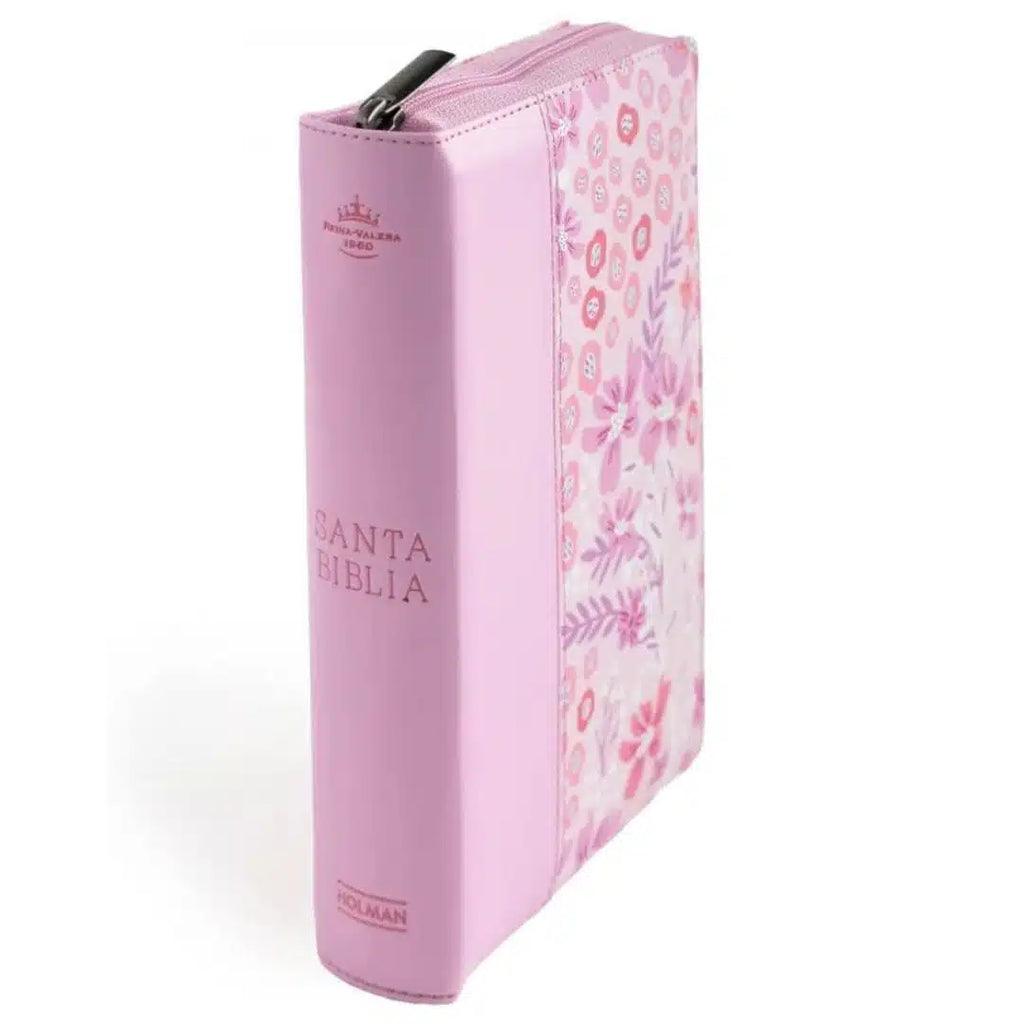 Biblia Reina-Valera 1960 – Letra Grande, Rosa Floral, Cremallera y Indice