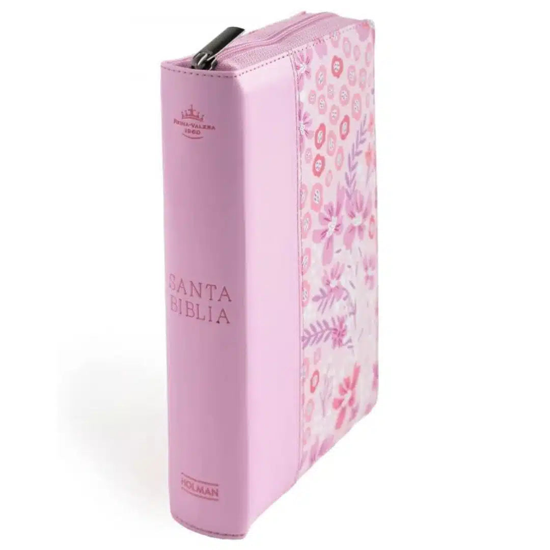 Biblia Reina-Valera 1960 – Letra Grande, Rosa Floral, Cremallera y Indice