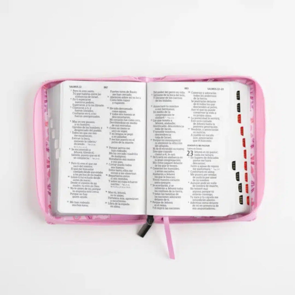 Biblia Reina-Valera 1960 – Letra Grande, Rosa Floral, Cremallera y Indice