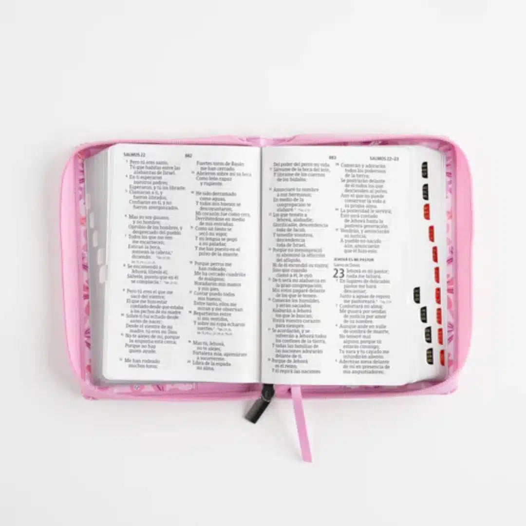 Biblia Reina-Valera 1960 – Letra Grande, Rosa Floral, Cremallera y Indice