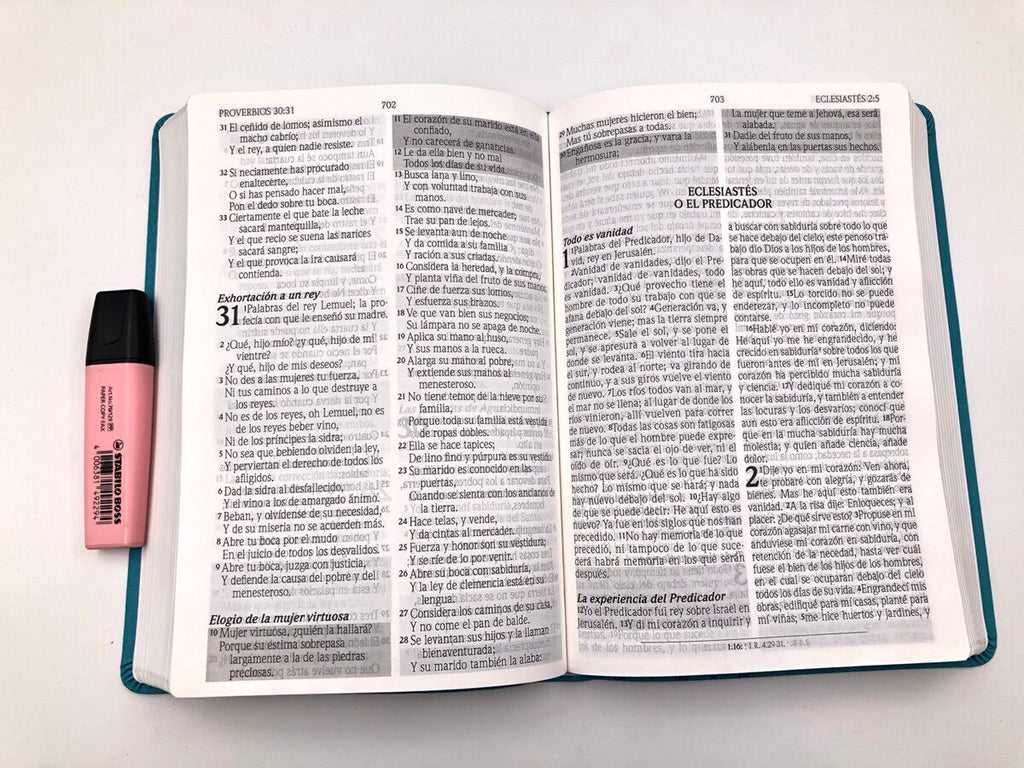 Biblia de Promesas RVR60 - NO Índice y NO Cremallera  - Grande, Letra Gigante 13 pt, Semipiel Turquesa 2 Tonos