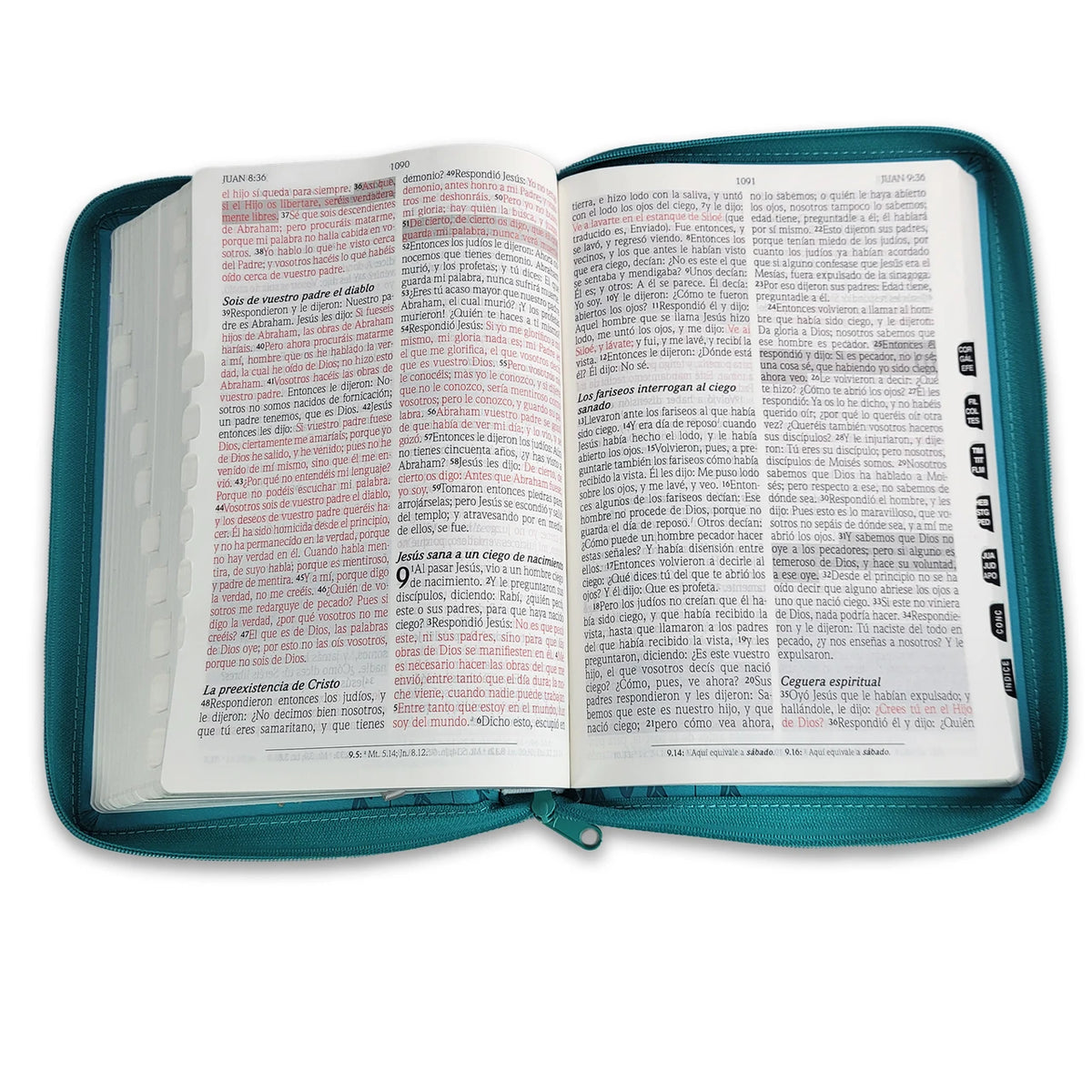 Biblia de Promesas RVR60 – CREMALLERA e INDICE - Grande, Letra Gigante 13 pt, Semipiel Turquesa 2 Tonos