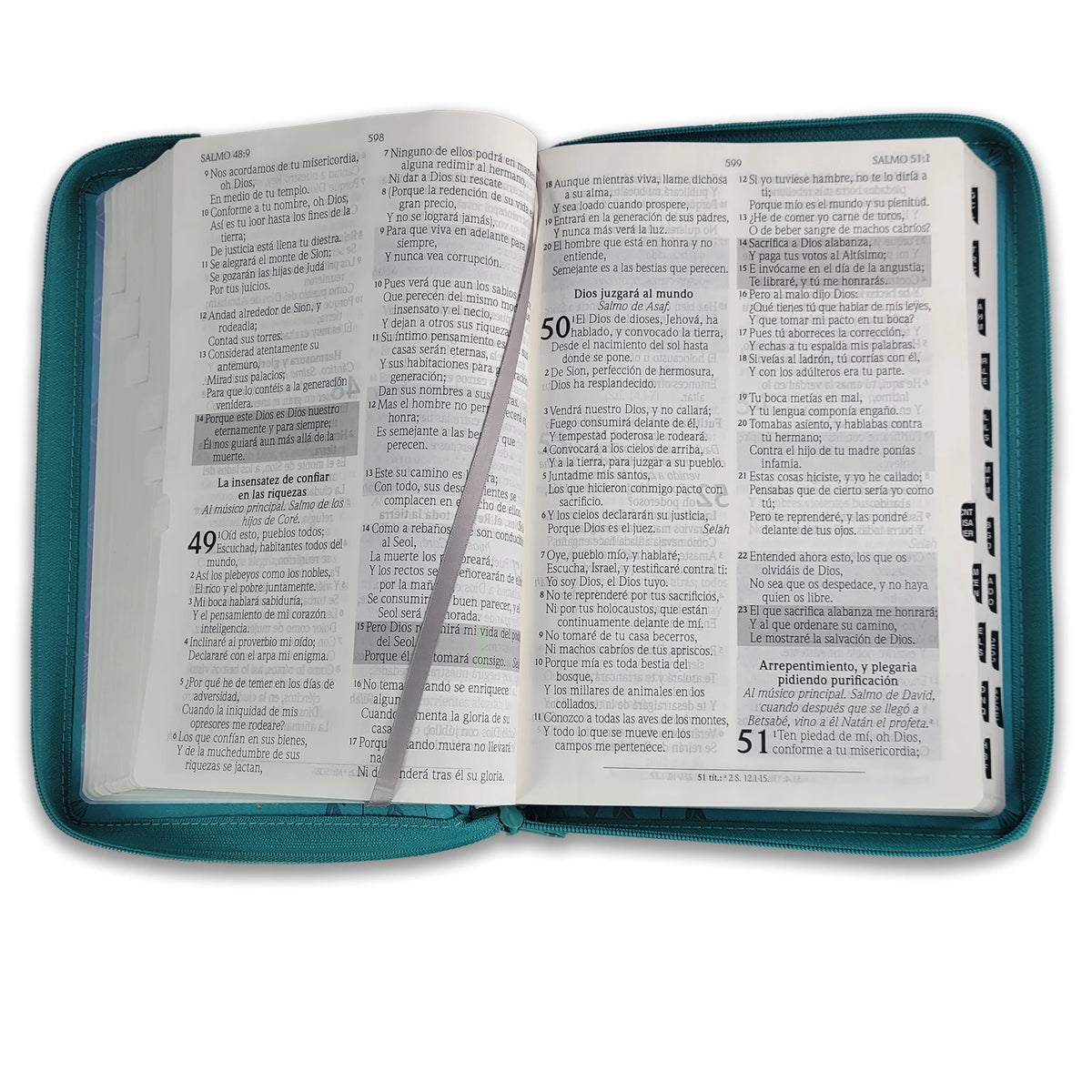 Biblia de Promesas RVR60 – CREMALLERA e INDICE - Grande, Letra Gigante 13 pt, Semipiel Turquesa 2 Tonos