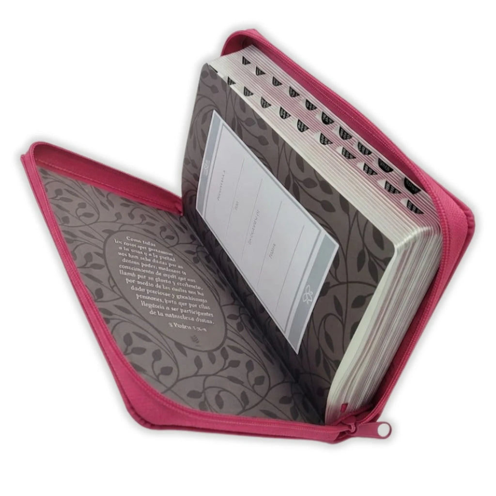 Biblia de Promesas RVR60 – Manual, Letra Grande, 2 tonos, Fucsia, Cremallera e Índice