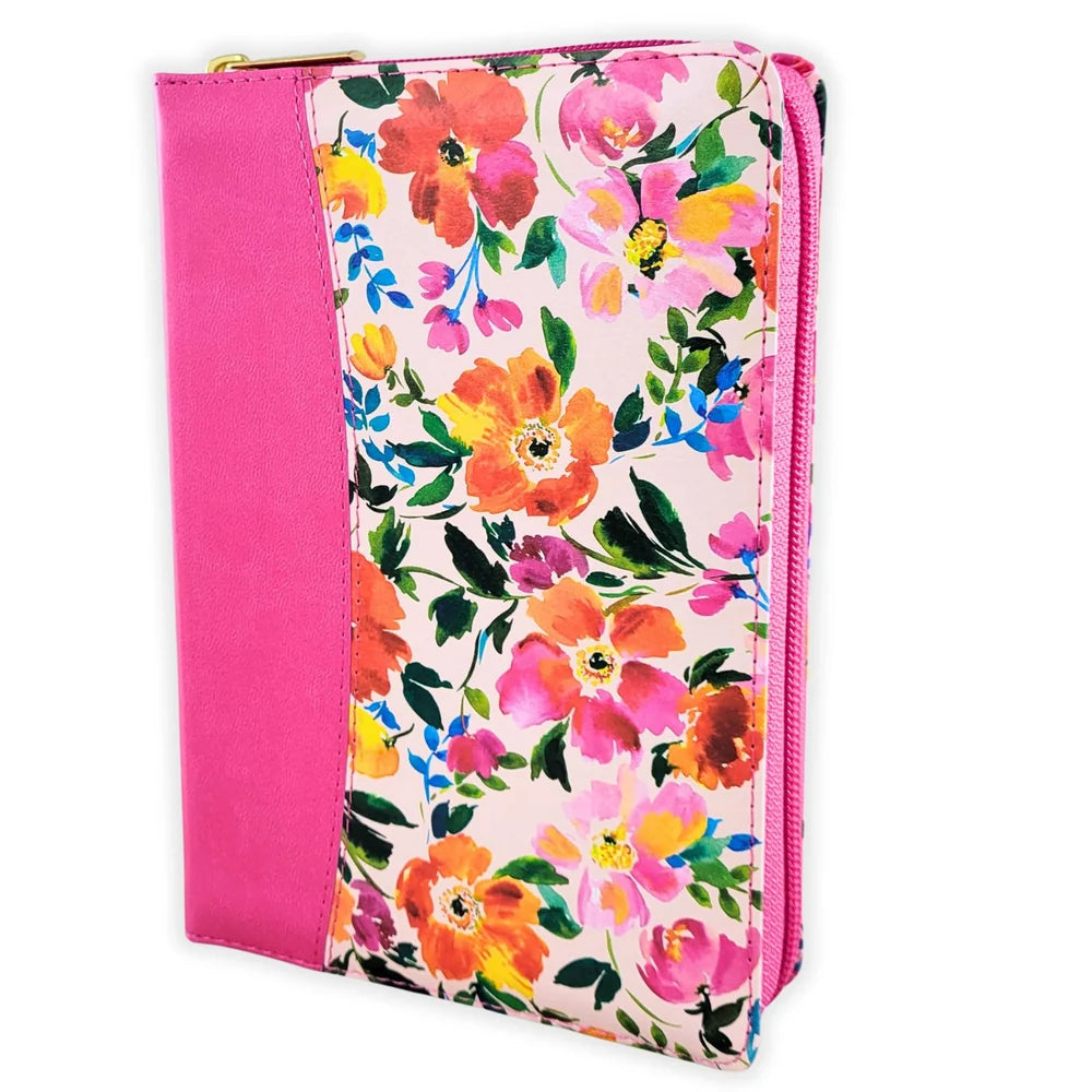 Biblia Reina-Valera 1960 – Compacta, Letra Grande, Fucsia Floral, Cremallera e Índice