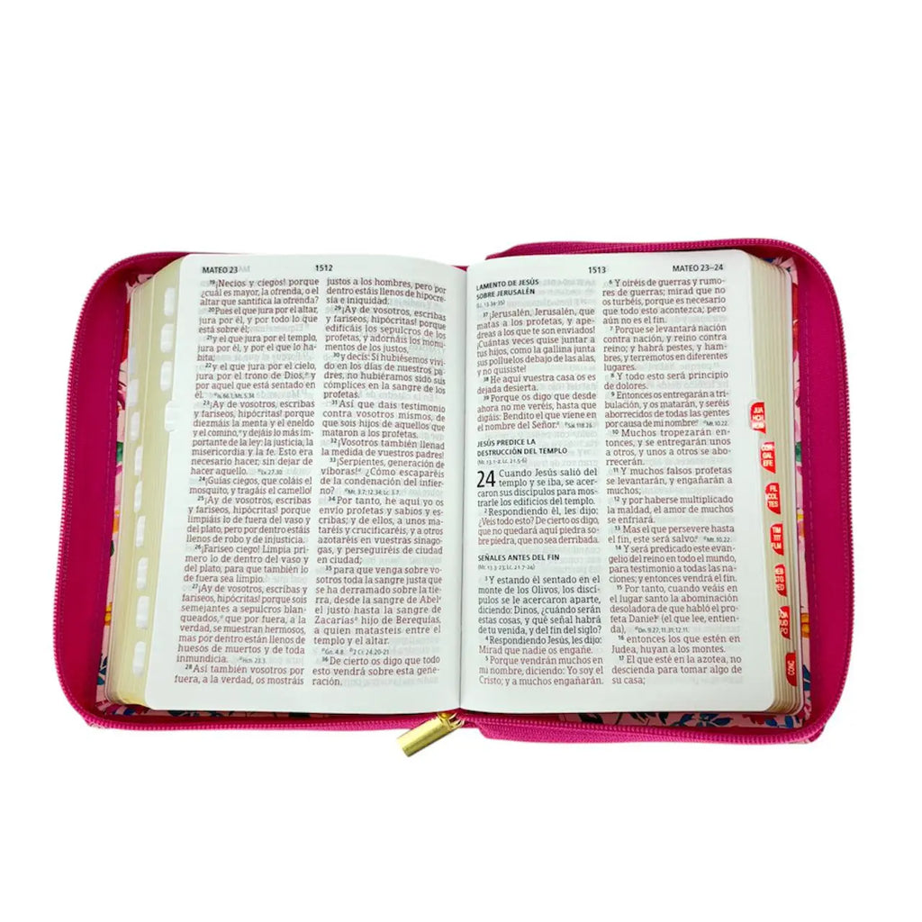 Biblia Reina-Valera 1960 – Compacta, Letra Grande, Fucsia Floral, Cremallera e Índice