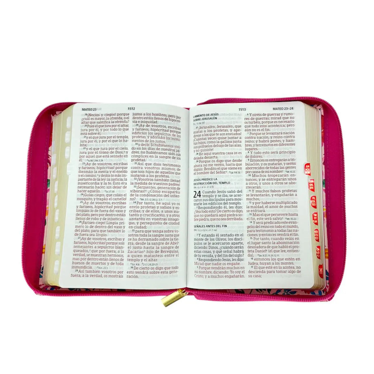 Biblia Reina-Valera 1960 – Compacta, Letra Grande, Fucsia Floral, Cremallera e Índice