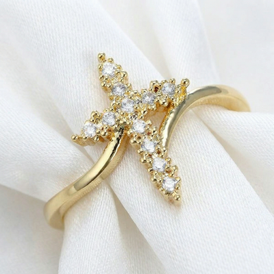 Anillo Cristiano Cruz de Diamantes