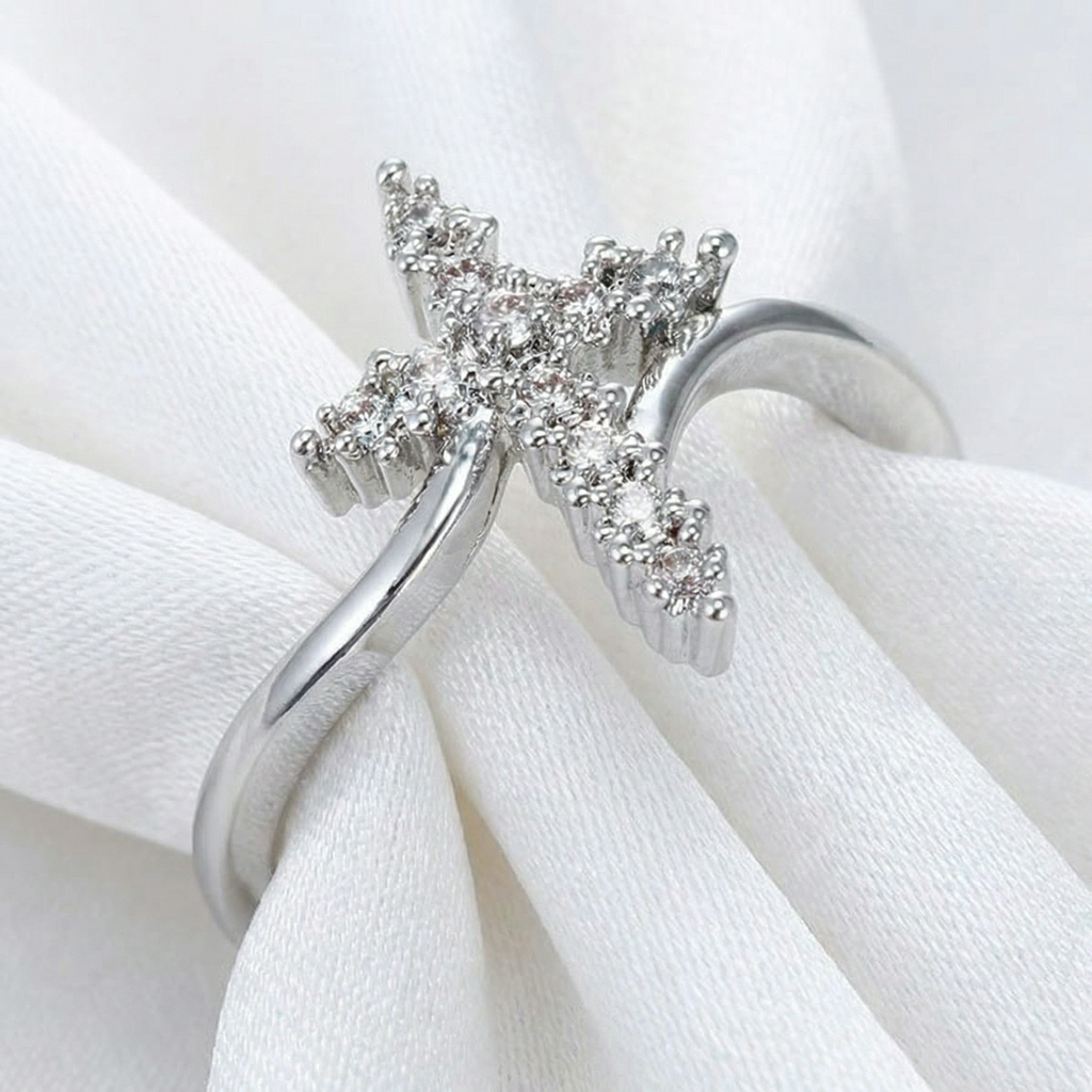 Anillo Cristiano Cruz de Diamantes