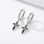 Pendientes cruz unisex – Metal plateado