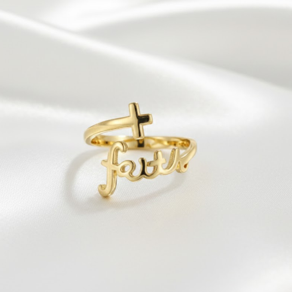 Anillo Ajustable de Jesús y Cruz en Aleación de Zinc