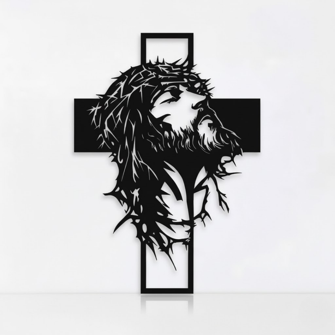 Cruz de Metal con Rostro de Jesús Decoración de Pared Cristiana