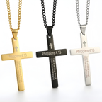 Collar con Colgante de Cruz y Versículo de Filipenses en Acero Inoxidable