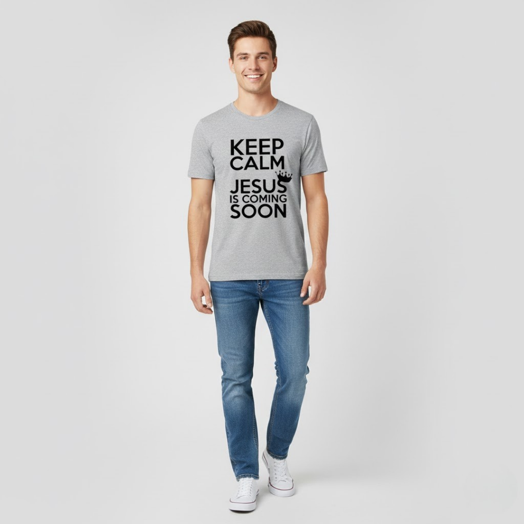 Camiseta Cristiana Keep Calm Jesus Is Coming Soon