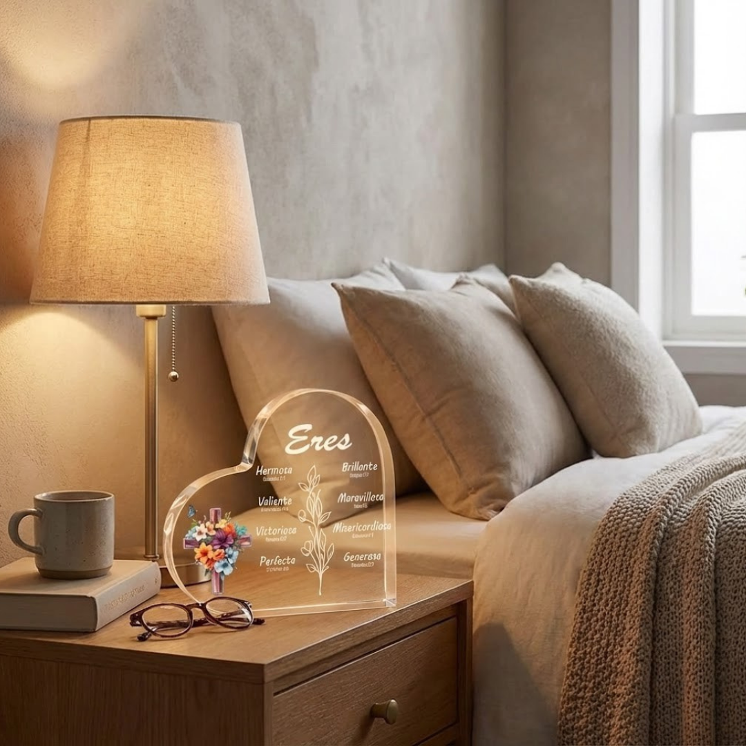 Placa de Metacrilato Corazón con Versículos Bíblicos para Mujer - Regalo Cristiano Inspirador | Scripture Gifts