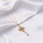 Collar de Cruz Estilo Barroco con Perlas y Piedra Turquesa