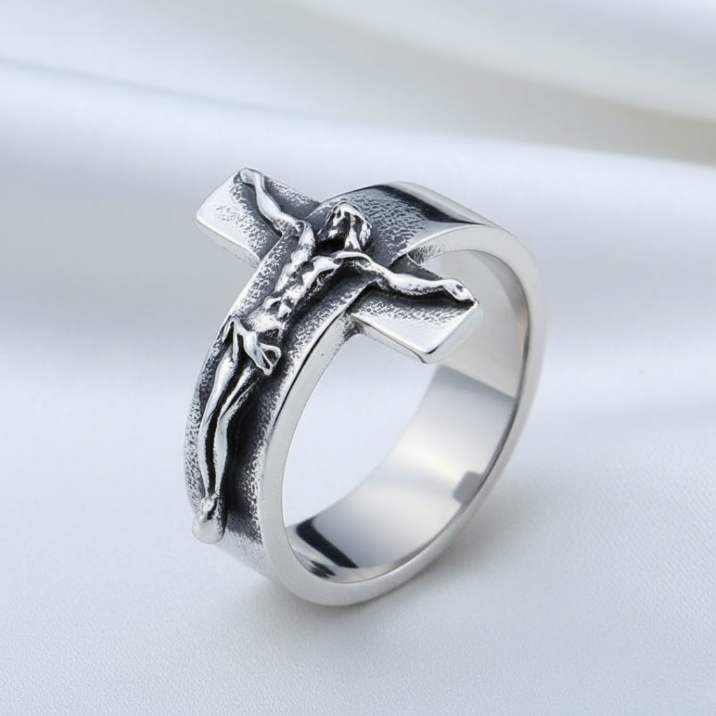 Anillo de Cruz de Jesús Estilo Crucifijo