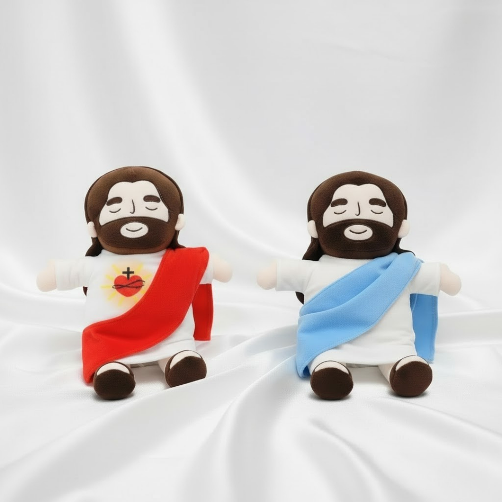 Peluche de Jesús con Respiración Rítmica, Luz Tenue y Música de Relajación