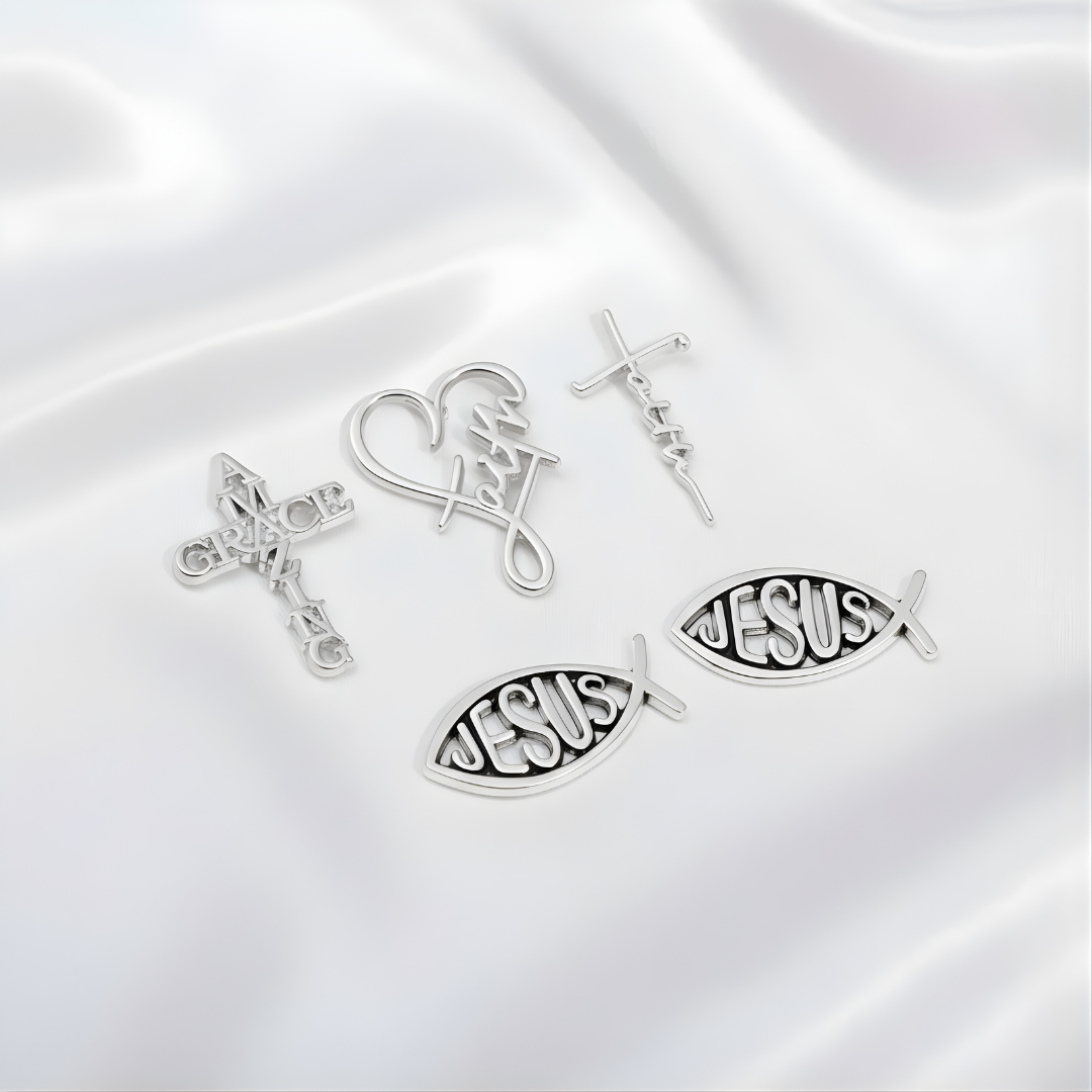 Colección de Pins Metálicos con Símbolos Cristianos de Fe