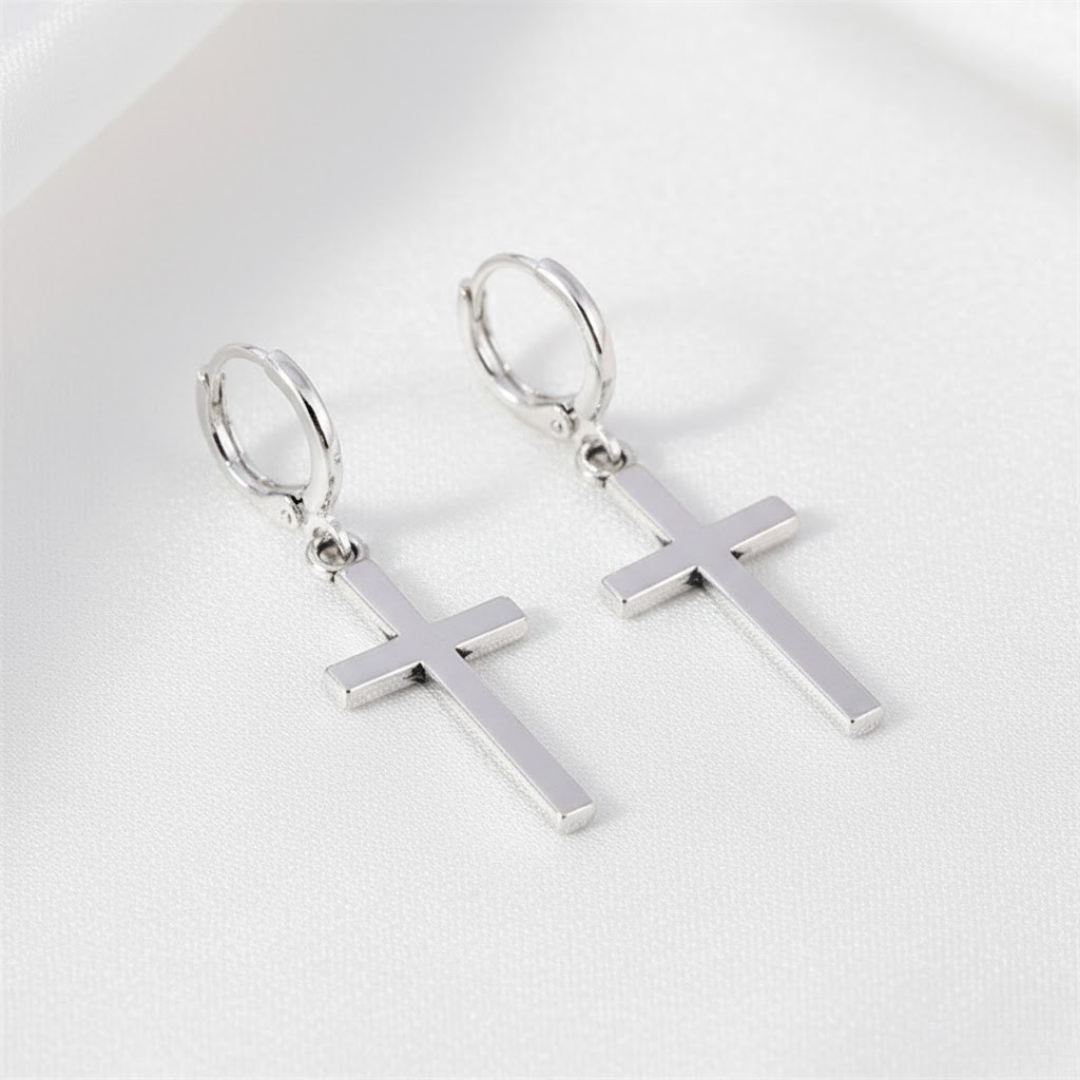 Pendientes de Cruz Plateados Estilo Cristiano