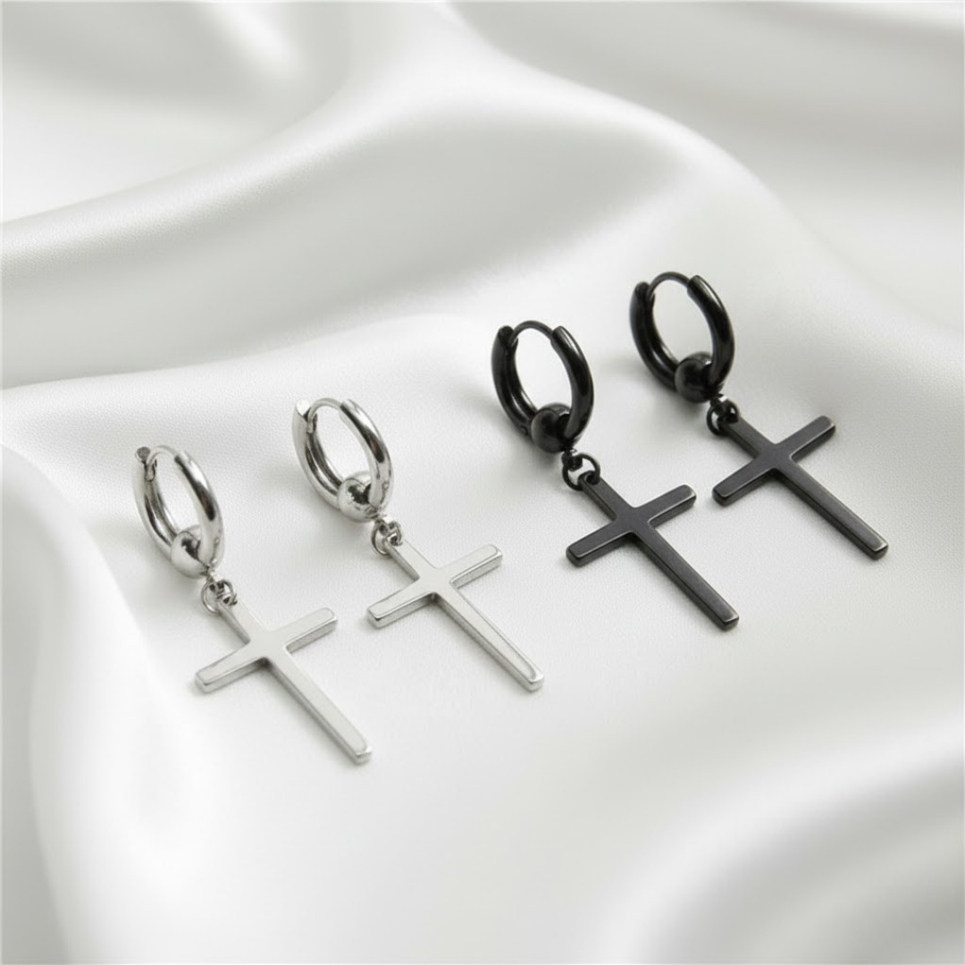 Pendientes de Cruz en Acero de Titanio para Testimonio Cristiano
