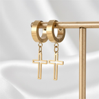 Pendientes de Aro con Cruz Minimalista en Acero Inoxidable