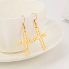 Pendientes de Cruz con Nombre de Jesús en Acero Inoxidable