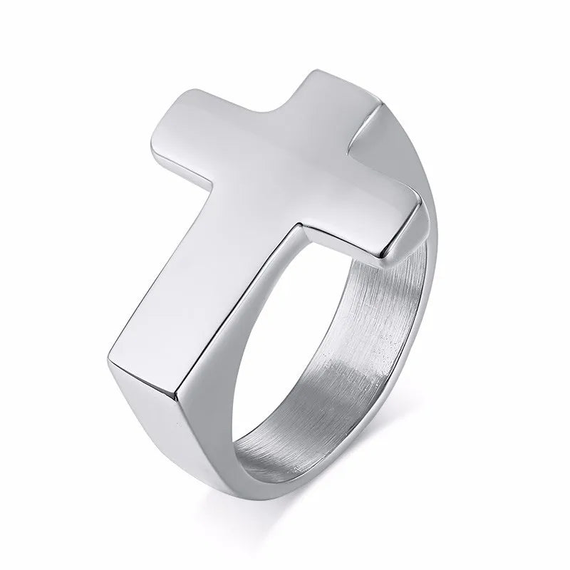 Anillo de Cruz para Hombre en Acero Inoxidable