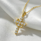 Collar cristiano  de Cruz con Corona y Circonitas para Mujer