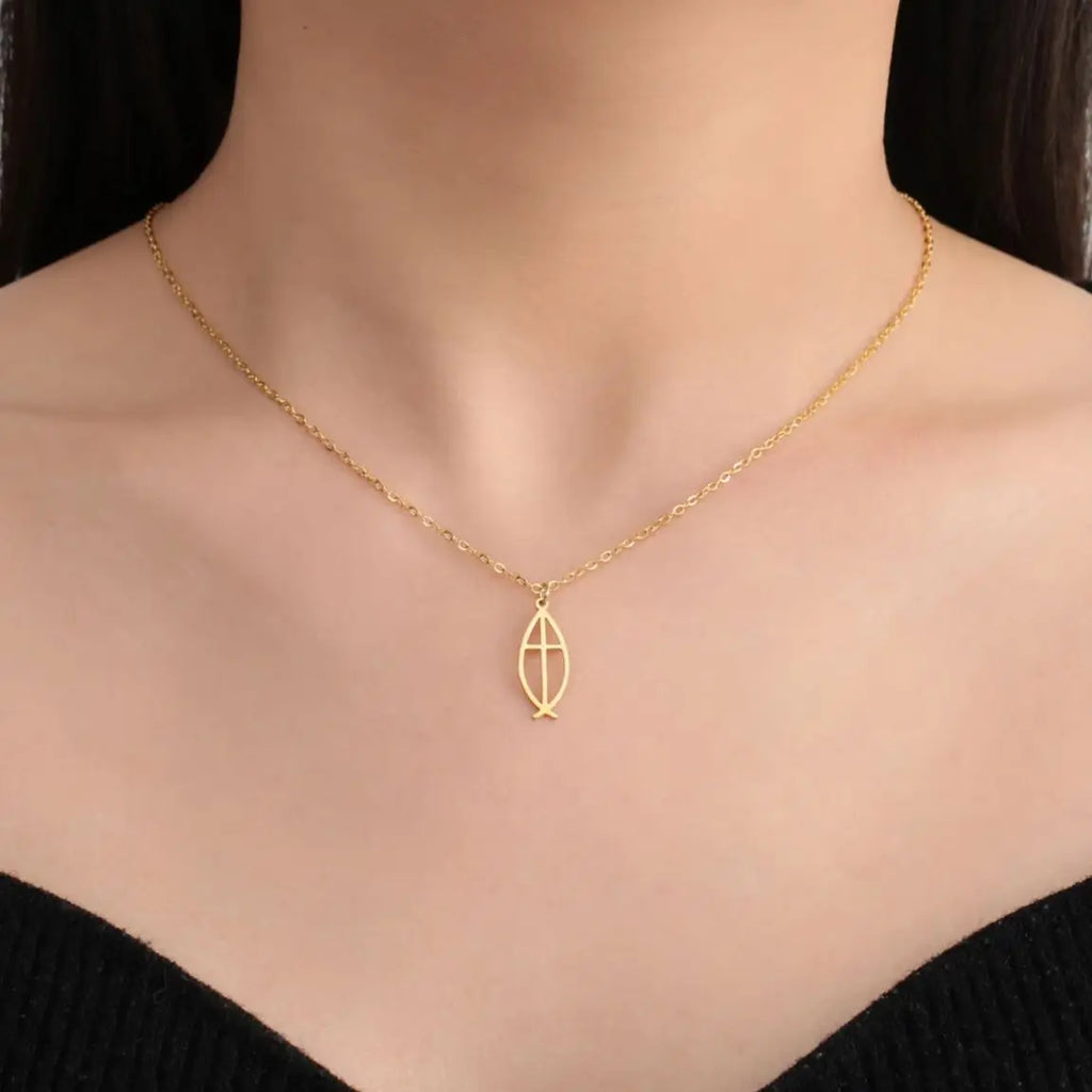 Collar Pez Ichthys Jesús Acero Inoxidable para Mujer y Hombre