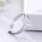 Anillo de Cruz Ajustable en Acero Inoxidable para Mujer y Hombre