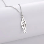 Collar Doble Capa Pez Ichthys Griego Acero Inoxidable para Mujer