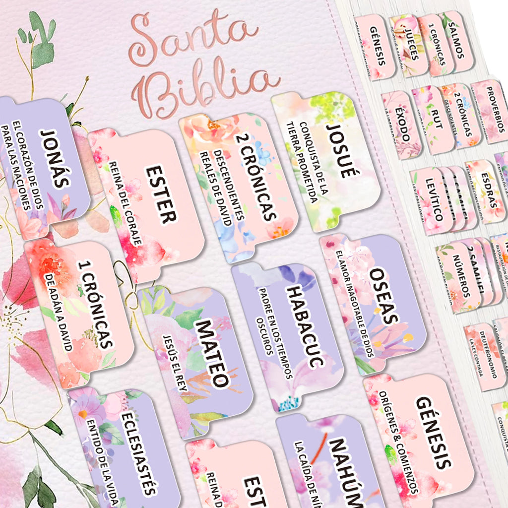 Pestañas para Biblia en Español (80 Piezas) - Índice Floral Laminado para Estudio Bíblico