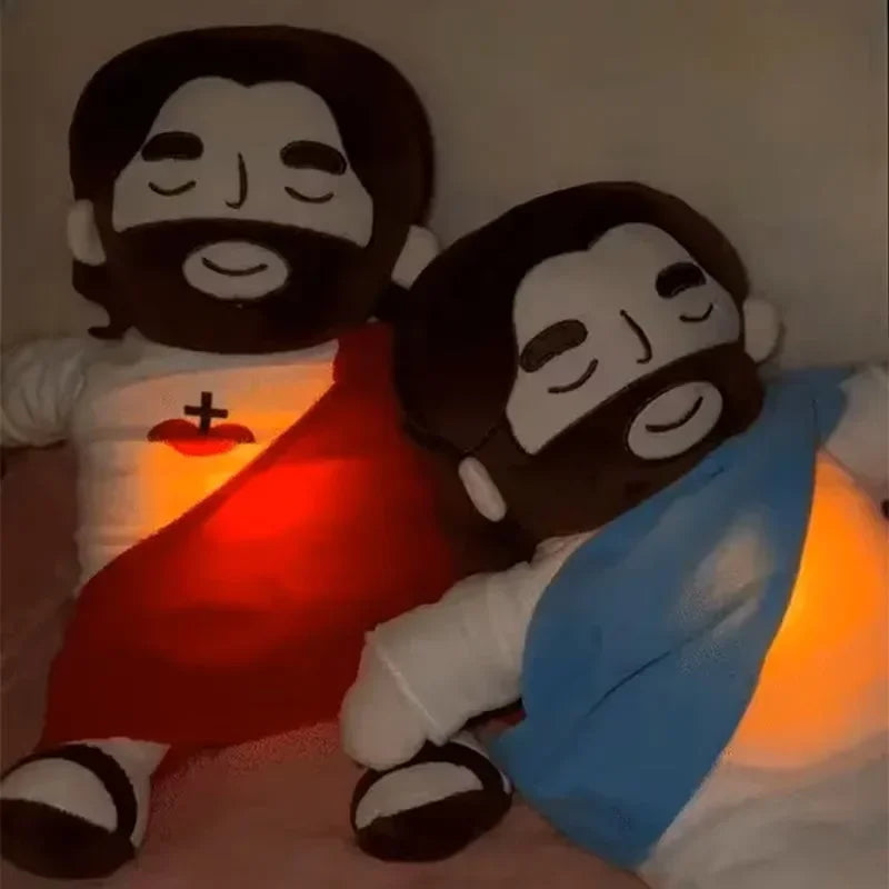 Peluche de Jesús con Respiración Rítmica, Luz Tenue y Música de Relajación