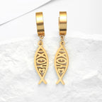 Varios Pendientes de Aro con Cadena y Pez Ichthys en Acero Inoxidable