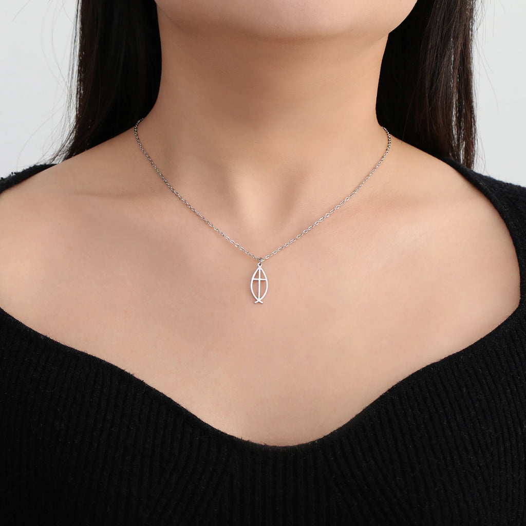 Collar Pez Ichthys Jesús Acero Inoxidable para Mujer y Hombre