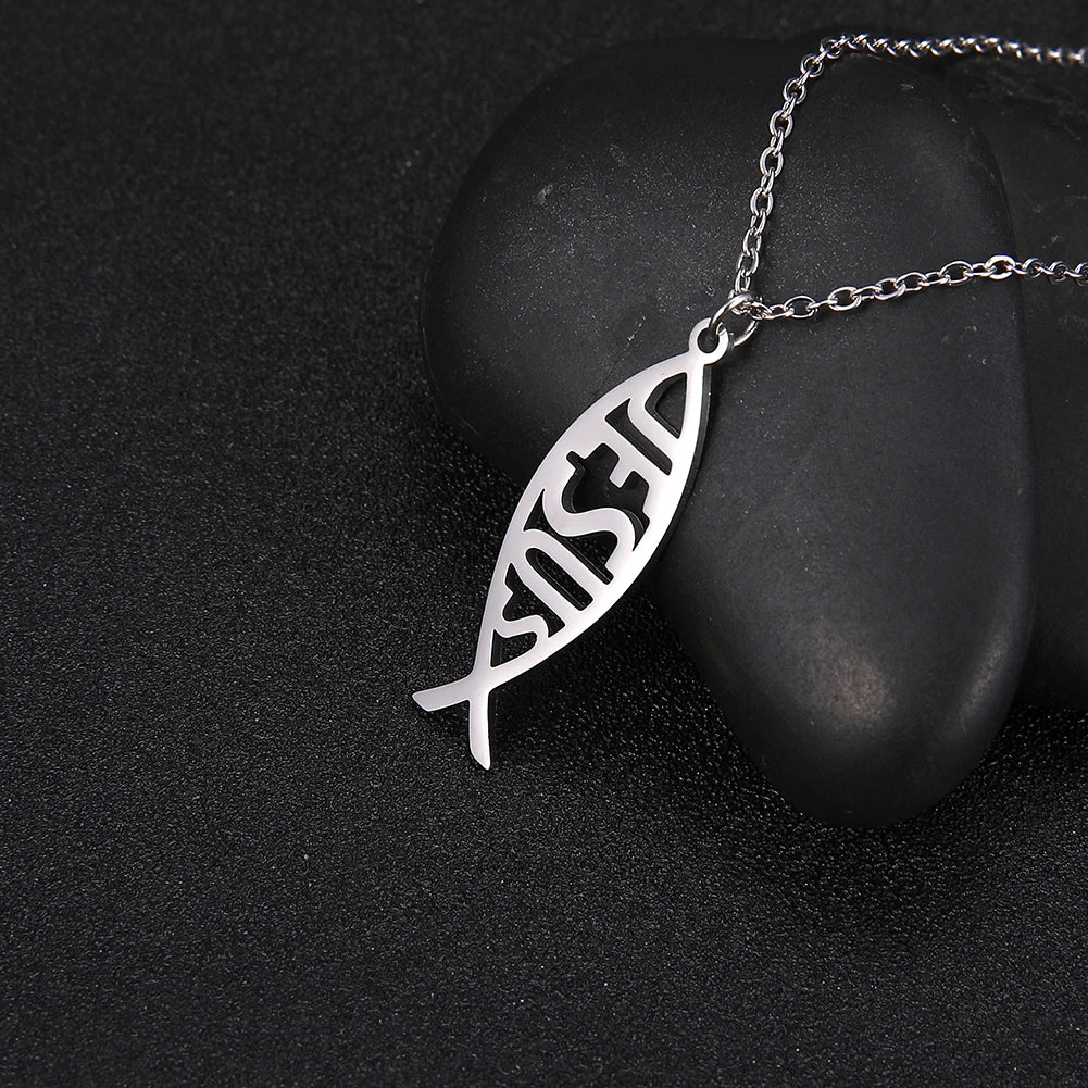 Collar Pez Ichthys Jesús Acero Inoxidable para Mujer y Hombre