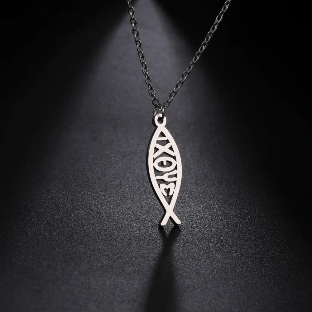 Collar Pez Ichthys Jesús Acero Inoxidable para Mujer y Hombre